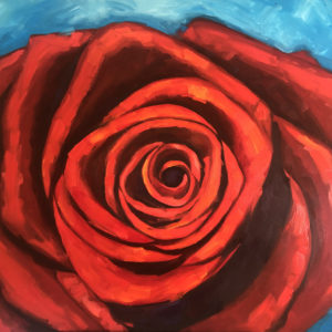 Large red rose oil painting