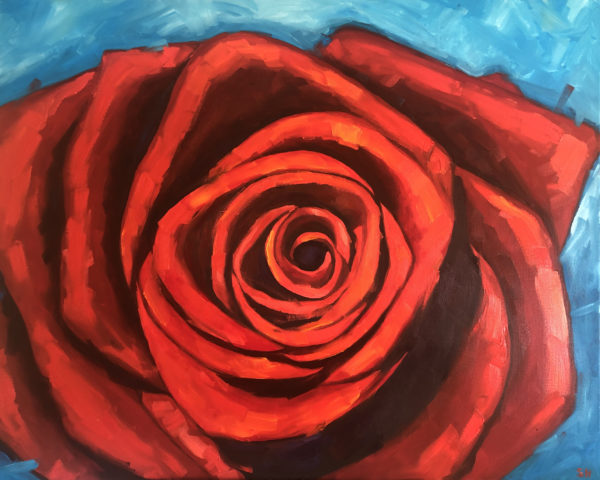 Large red rose oil painting
